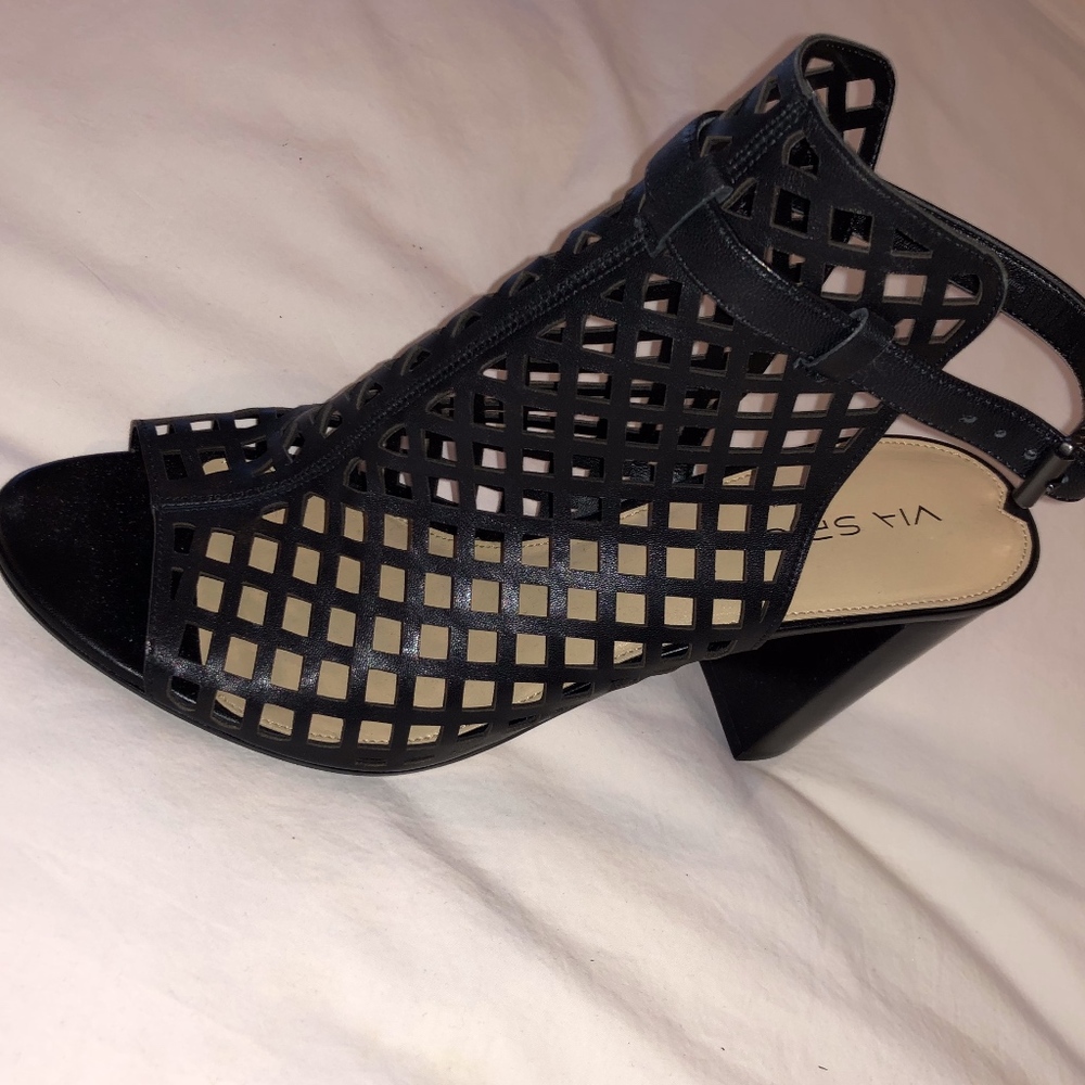 Via Spiga Black Peep-Toe Booties